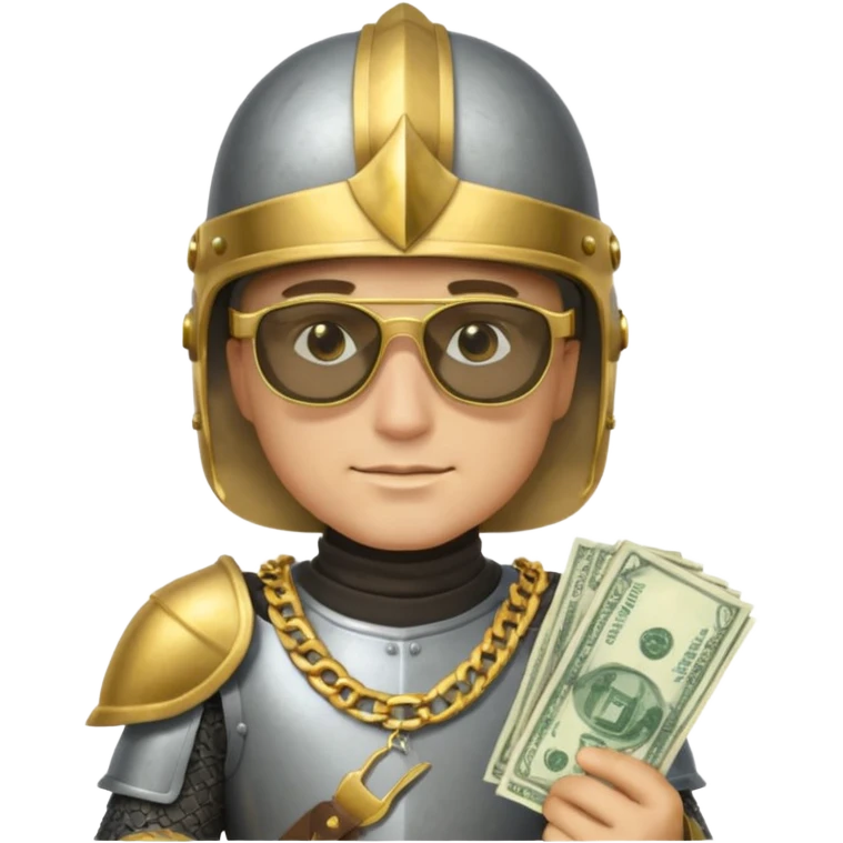Knight with helmet gold chain dark glasses money emoji