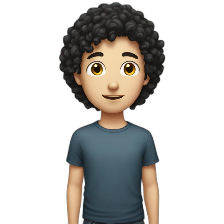 A white kid with black curly hair that has Freckles emoji