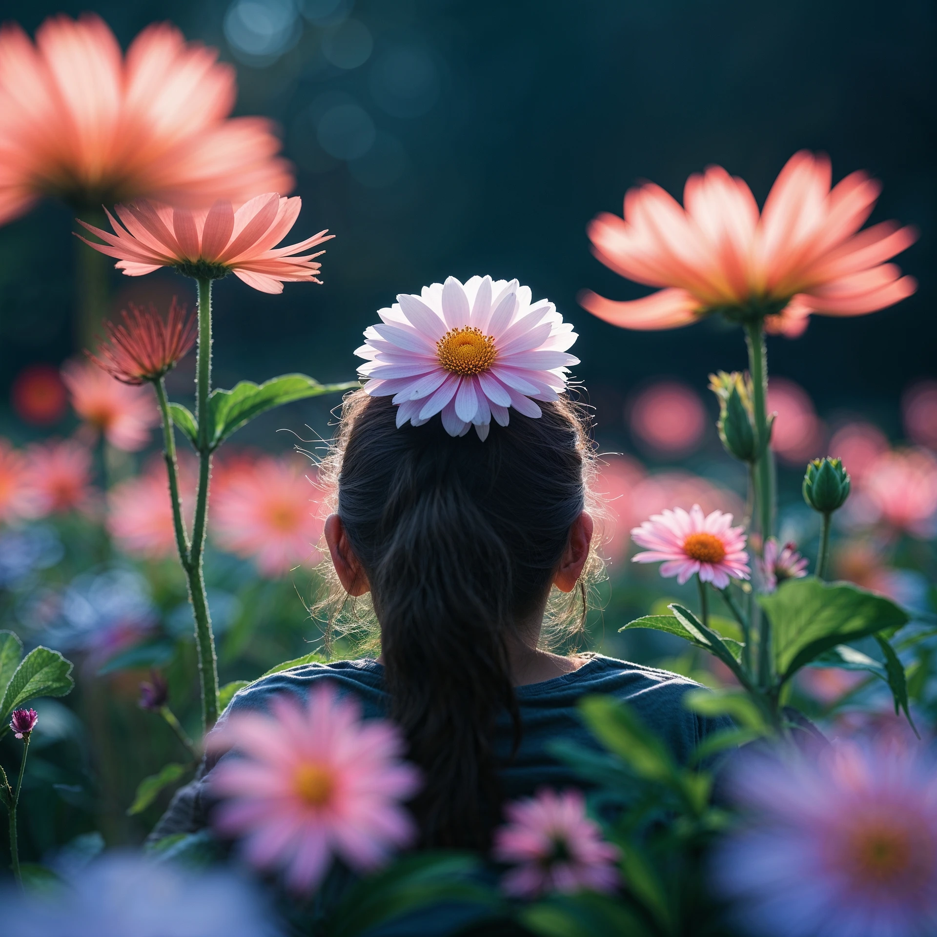 Person peaking from back of the flower with cinematic blur emoji