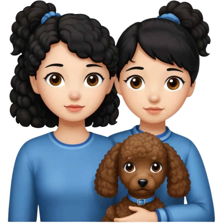 Ponytail black hair girl with brown Poodle say goodbye  emoji