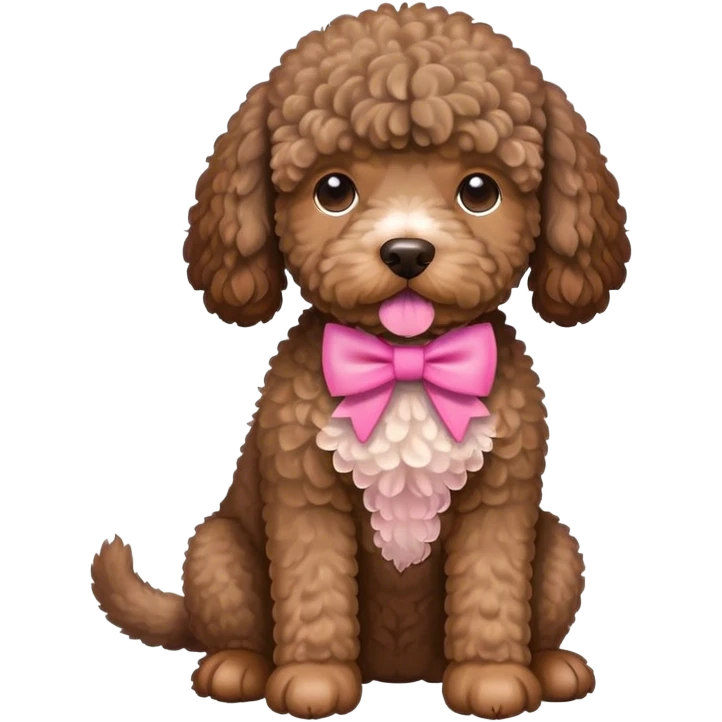 Cute brown Spanish water dog with a pink bow sitting down emoji