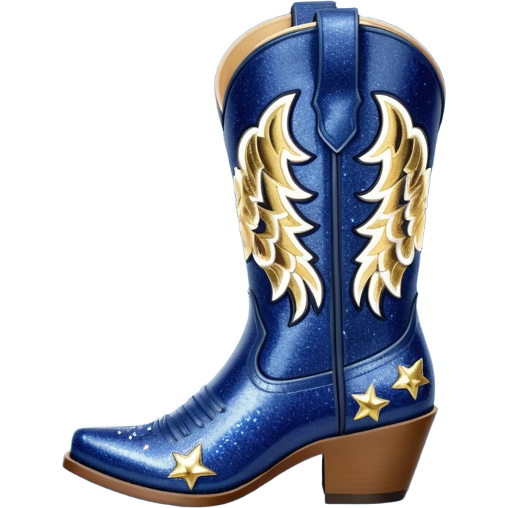 Realistic navy blue fashion cowgirl boots with sparkly shiny glitter fringe emoji