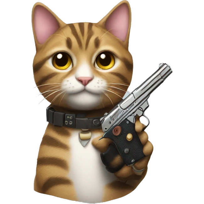 Tabby cat holding a pistol emoji