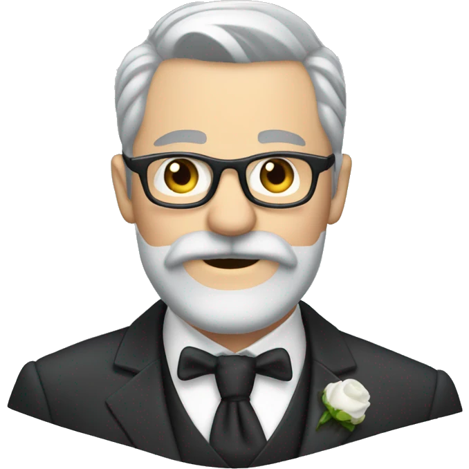 Groom with Short grey Hair and  Long grey beard handlebar moustache and glasss emoji