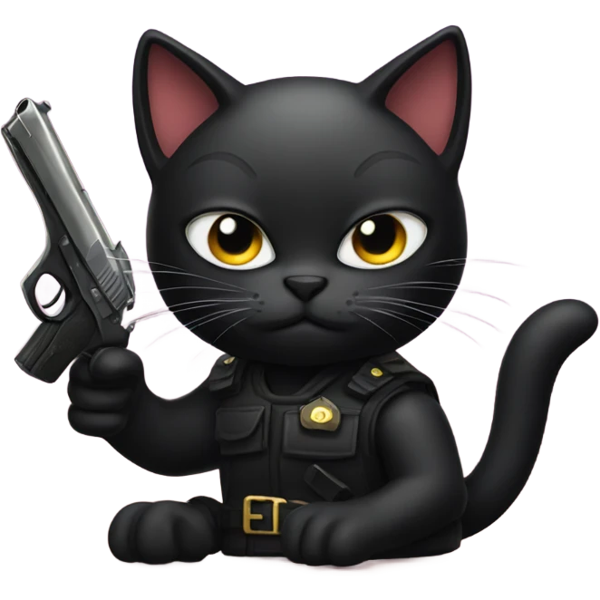 Black cat with gun emoji