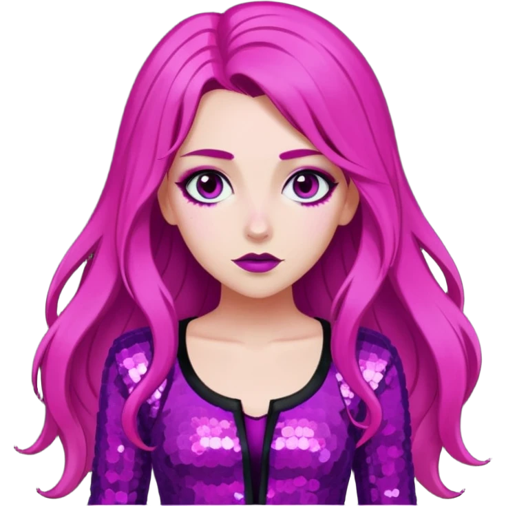 Persephone from Lore Olympus with long magenta hair, magenta sequin outfit emoji