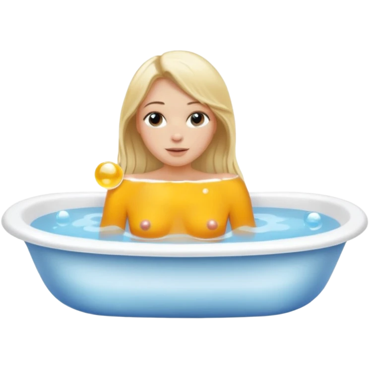 Nude woman, thin, long hair blonde, C Cup, enjoying bath in bathtub emoji