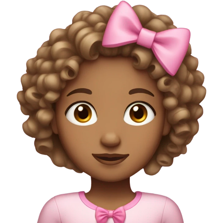 a light skinned brown girl with curly hair pink eyes and a  pink bow emoji