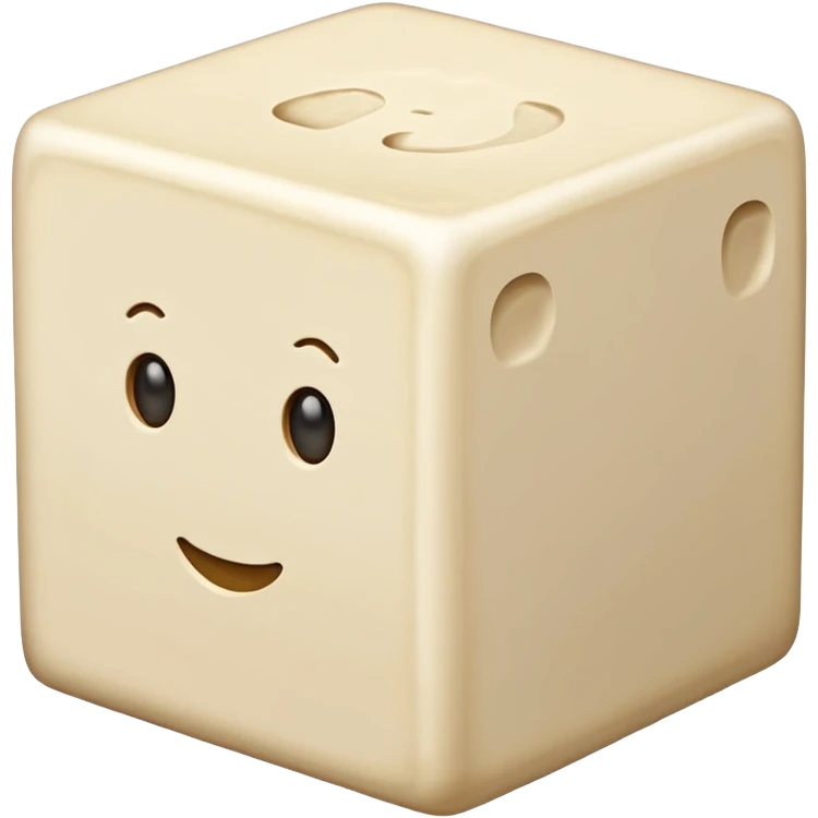 plain tofu block, off-white, smooth top, slightly porous sides, clean squared edges, moist sheen, no plate, no garnish, no packaging, soft lighting, transparent background, emoji scale emoji