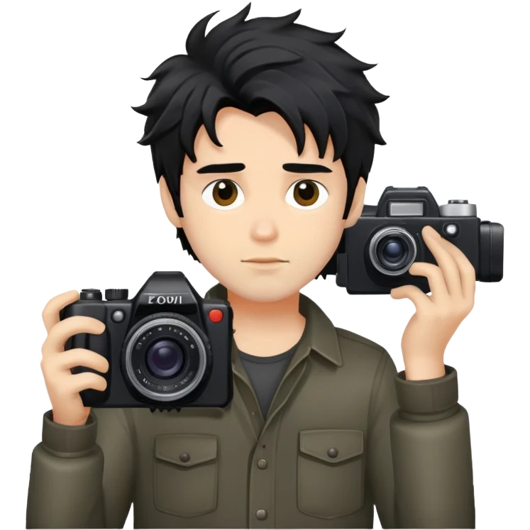 a man with black messy hair with a camera emoji
