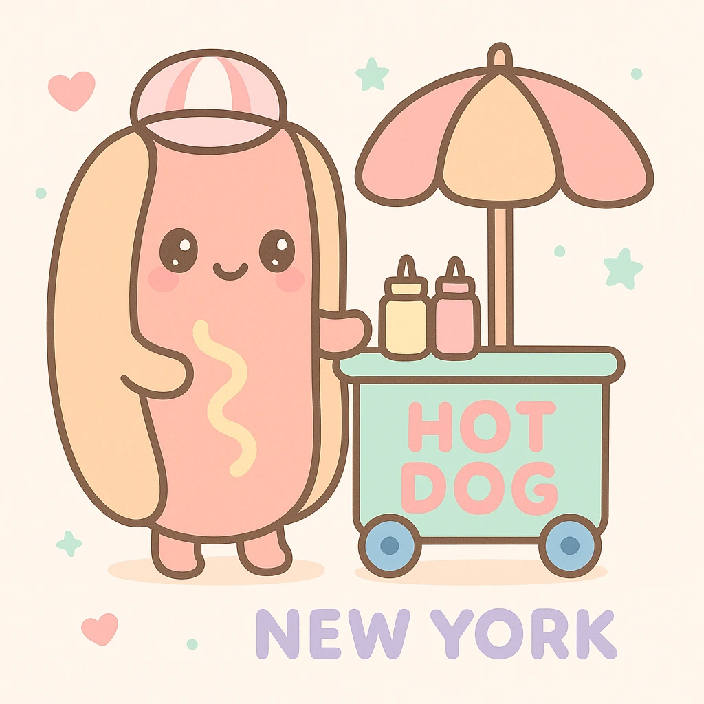 hotdog seller in New York with cart emoji