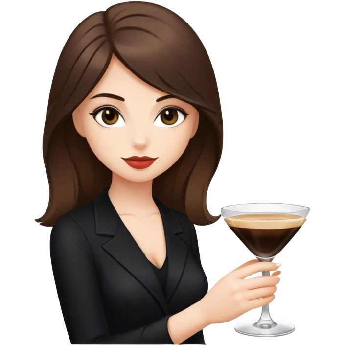 brunette hair down girl black clothes holding one espresso martini emoji