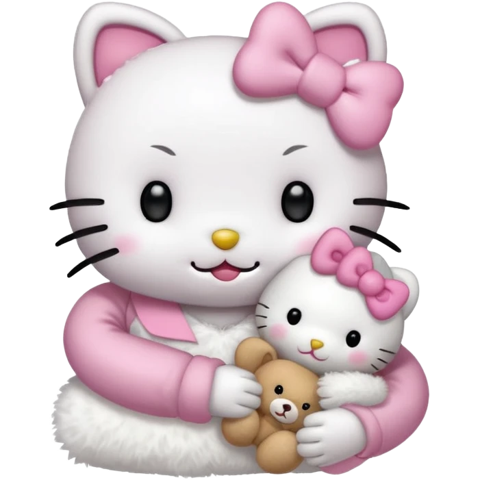 Sleepy hello kitty with a small teddy in her hand emoji