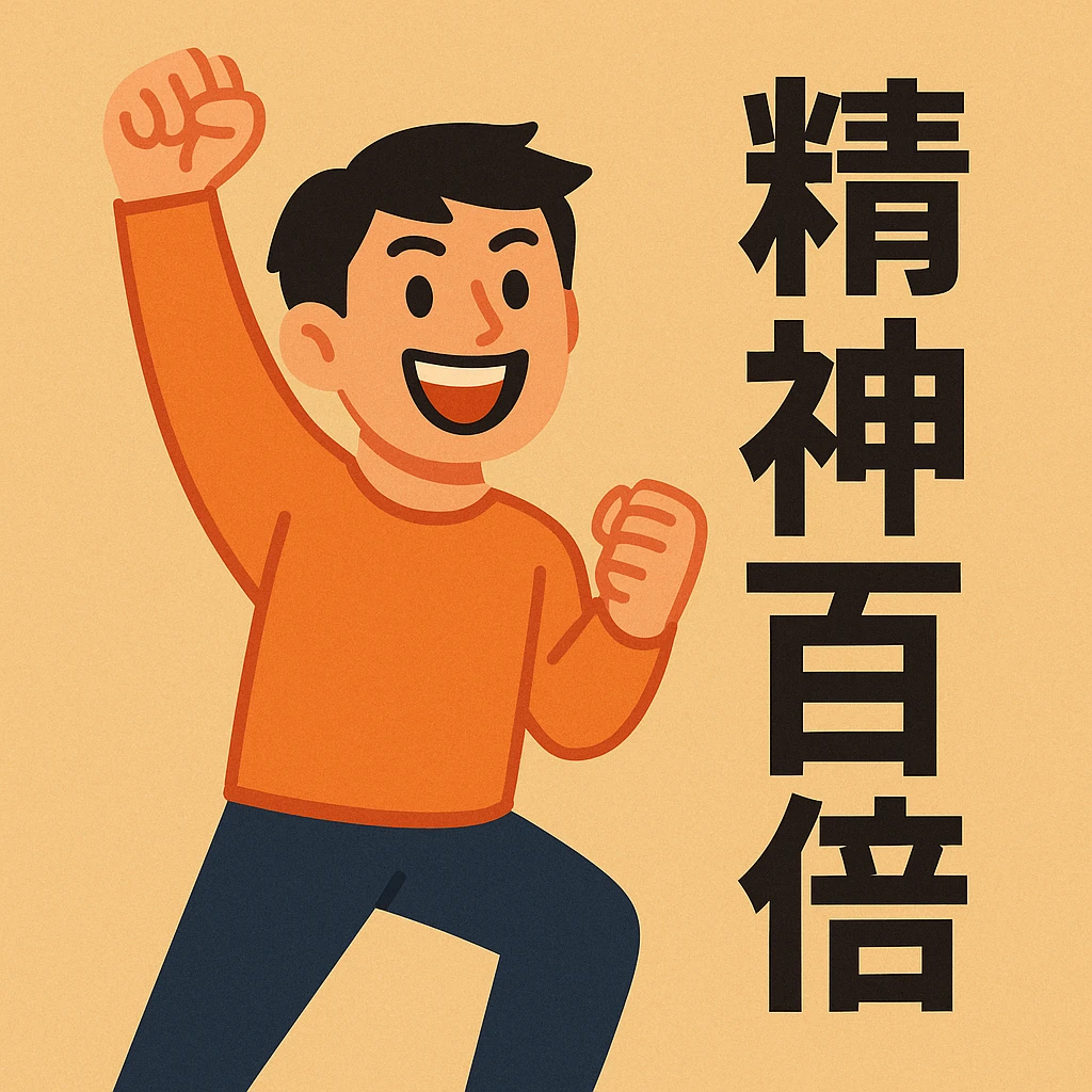flat-toon style person with a big smile and energetic pose, for '精神百倍' emoji