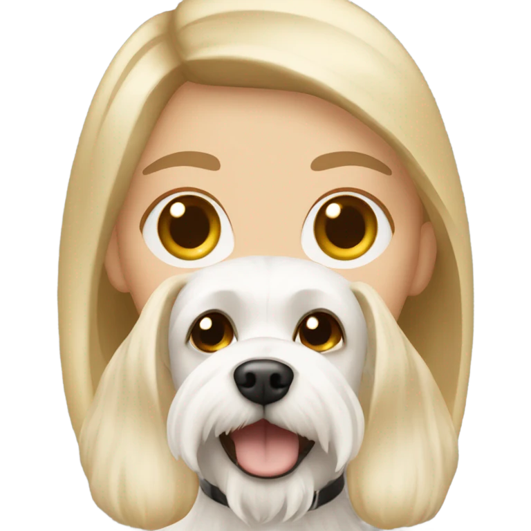 Caucasian Blonde girl with brown eyes and a Maltese dog  emoji