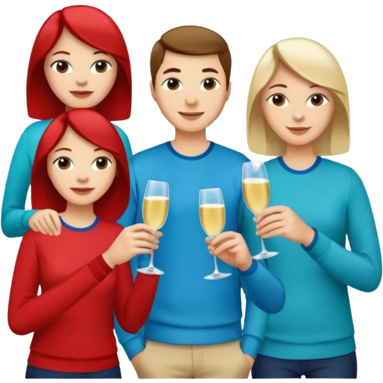 A large crowd of adults in casual clothing with red, aqua and blue shirts with drinks chatting at an afterwork meeting emoji