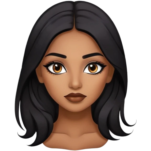 indian girl, brown skin, long black hair, brown underneath colored hair, baddie,pretty, makeup, lipliner, black eyeliner, emoji