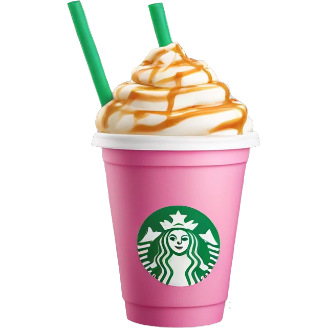 Starbucks Cute vanilla coffee with caramel drizzle in a pink plastic cup with a straw rounded top  emoji