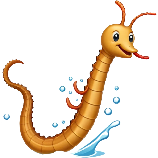A funny Pipefish wiggles through the water with a silly smile and a twisty little dance emoji