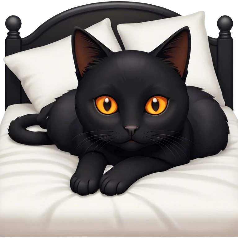 black cat with orange eyes in bed emoji