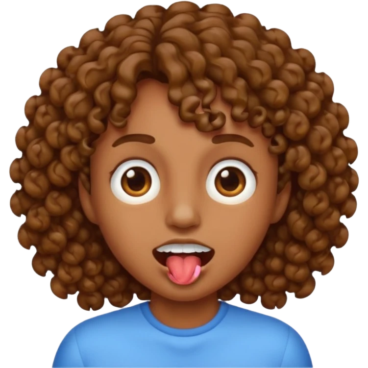 Emoji with tooth gap curly brown hair and spit in corners of mouth emoji