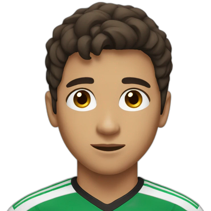 Teenage boy with short dark brown hair and dark brown eyes wearing a soccer jersey emoji