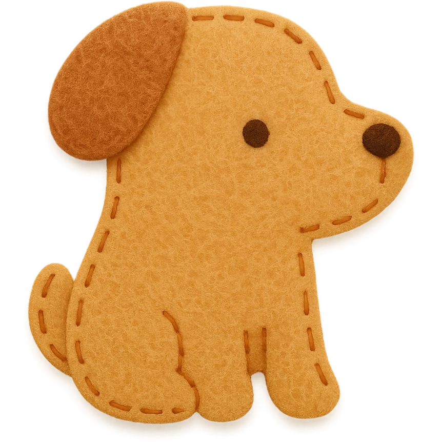 <StylePrompt>
  <Name>Minimal Felt Appliqué Icon</Name>
  <Description>
    A simplified plush icon style with soft felt textures, minimal facial features, and gentle stitching. Focuses on iconic shapes with low visual complexity for maximum clarity at small sizes.
  </Description>
  <VisualProperties>
    <Material>Felt</Material>
    <Texture>Soft, matte surface with faint fiber detail</Texture>
    <Stitching>
      <Type>Thin thread</Type>
      <Color>Muted orange or brown</Color>
      <Pattern>Sparse edge stitching only</Pattern>
    </Stitching>
    <Padding>Low to moderate—slightly puffy but not high-relief</Padding>
    <Edges>Smooth, rounded</Edges>
    <ColorPalette>
      <Primary>Warm yellows, oranges, and browns</Primary>
      <Accent>Minimal dark brown for eyes and nose</Accent>
      <Background>Plain or soft gradient, off-white preferred</Background>
    </ColorPalette>
  </VisualProperties>
  <FacialFeatures>
    <Eyes>Small circles, dark brown</Eyes>
    <Nose>Simple dot or triangle</Nose>
    <Mouth>Omit or use curved line only</Mouth>
    <DetailLevel>Low</DetailLevel>
  </FacialFeatures>
  <Rendering>
    <Lighting>Flat and soft, minimal shadows</Lighting>
    <Perspective>Side or front profile, no complex angles</Perspective>
  </Rendering>
  <Applicability>
    <SubjectType>Animals, objects, icons</SubjectType>
    <OutputFormat>Flat icon or patch-style asset</OutputFormat>
  </Applicability>
</StylePrompt>


{subject} = dog emoji