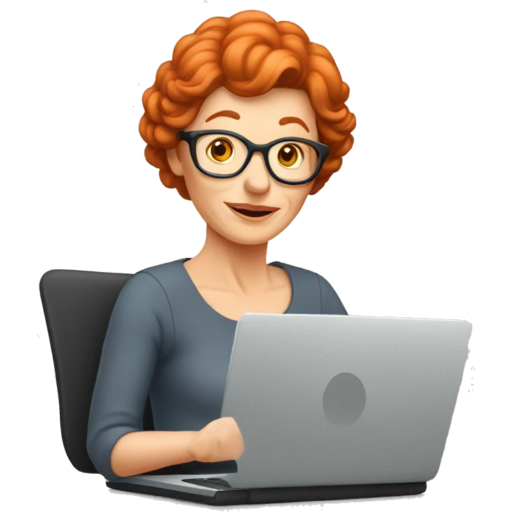 red headed older lady using laptop emoji