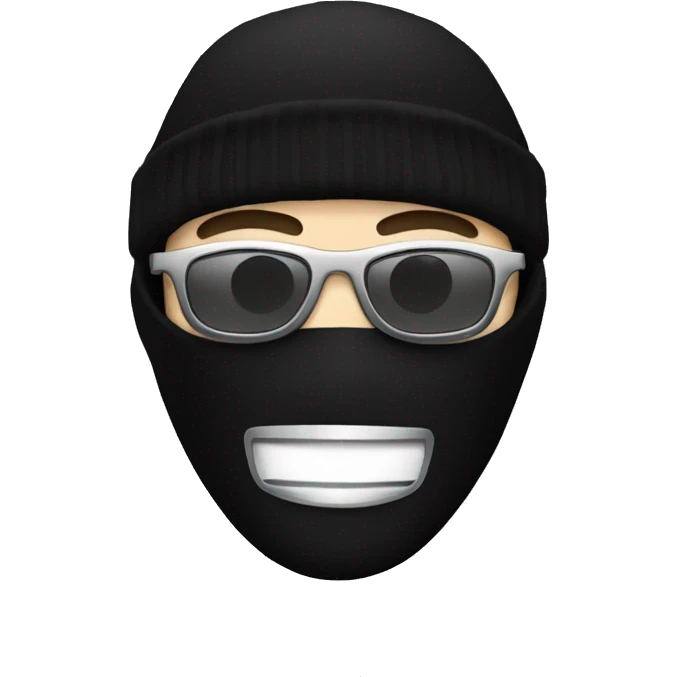 a japanese man with a black balaclava in wooll, black sunglasses and silver grillz on teeth emoji