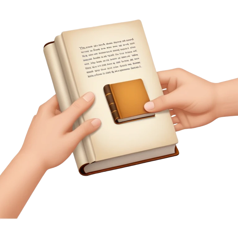 hands passing a book to another person, kind and inviting emoji