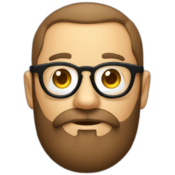 un visage chatain rond avec des lunettes et une barbe mal rasée emoji