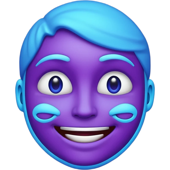 glowing face emoji, smiling, purple and blue neon color, dark background emoji
