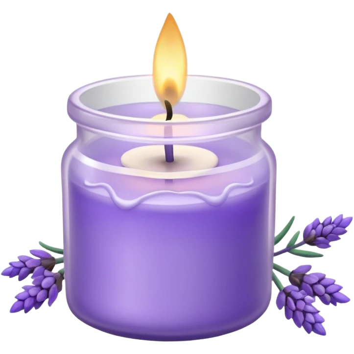 Lavender candle – purple wax in frosted glass jar with lavender flower inside emoji