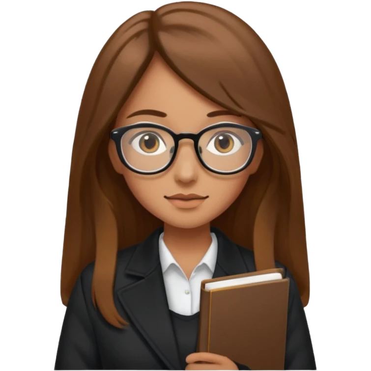 A girl with long brown hair and Thin reading glasses and black jacket  emoji