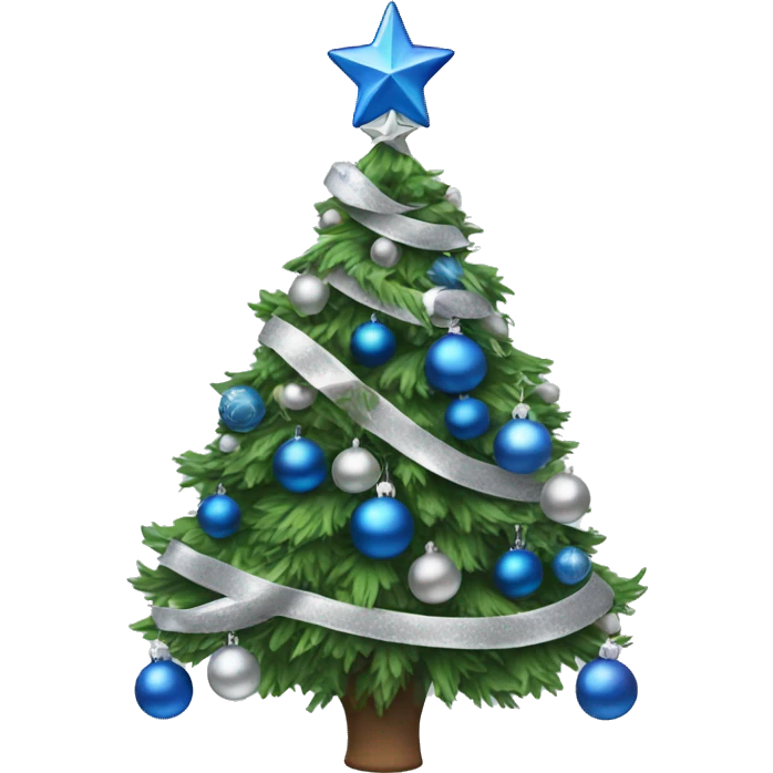 Christmas tree with blue and silver ornaments emoji