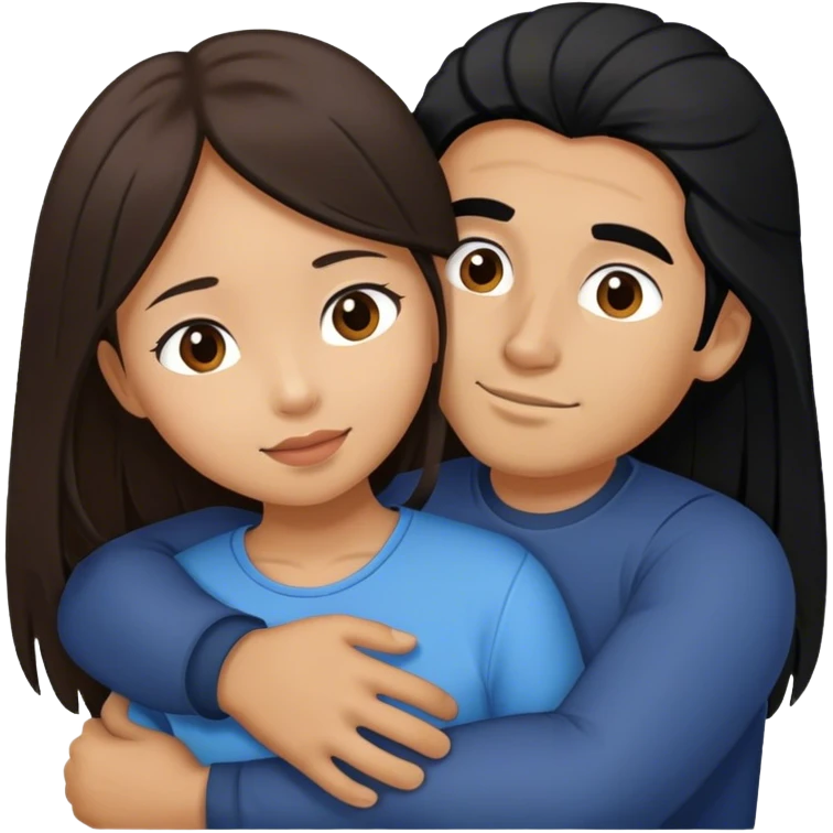 Guy with long black hair hugging Filipina girl with brown hair  emoji