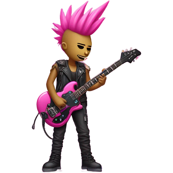 cyberpunk rockstar, pink mohawk, pink mechanical sci-fi electric guitar emoji