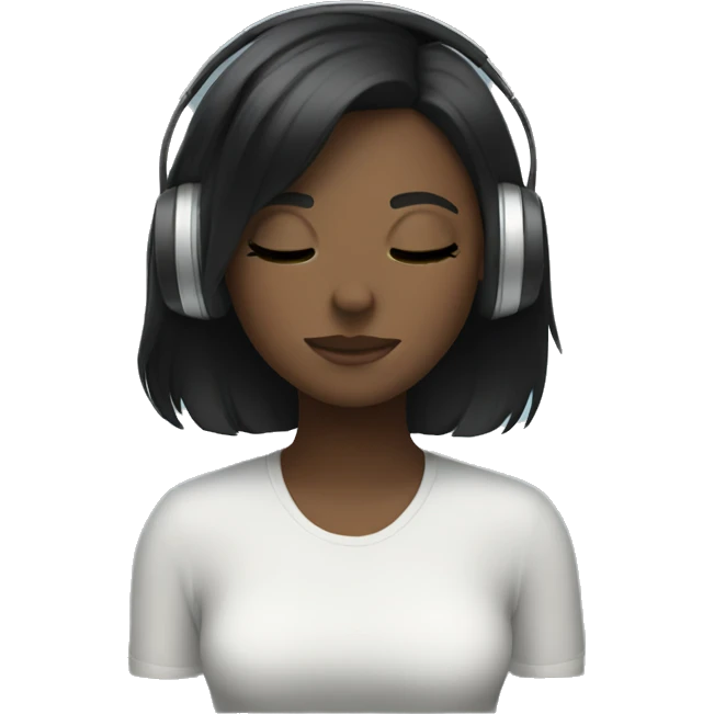 white black hair girl eyes closed headphones on emoji