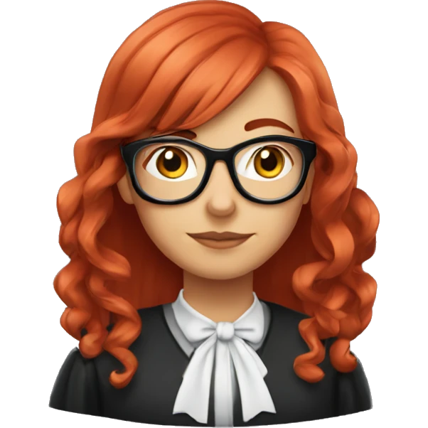 Medium lenght Red-hair judge girl with ribbons in hair and black glasses emoji