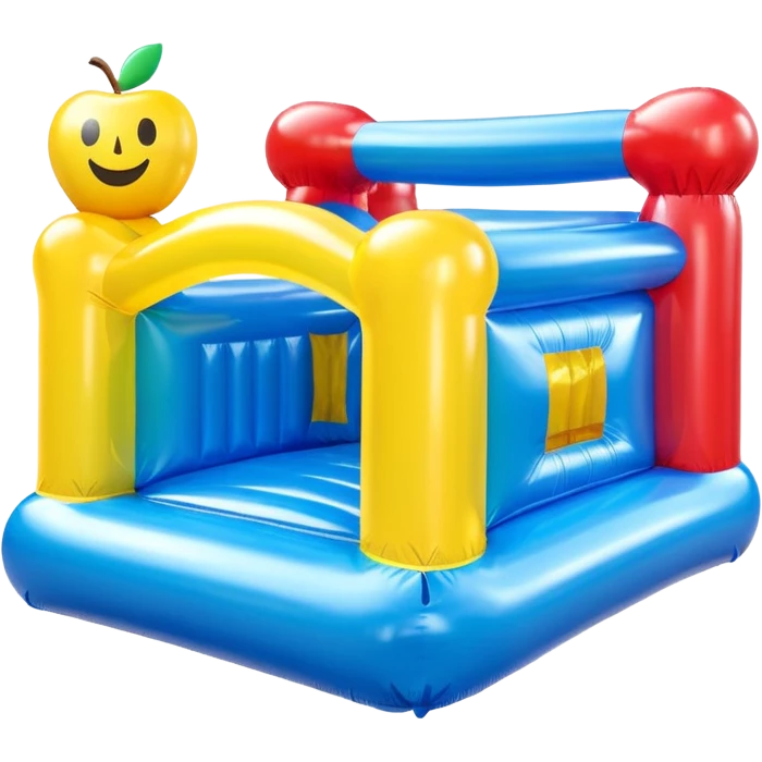 3D render of Bouncy Castle made of shiny inflatable vinyl, visible seam lines, air valve, highly reflective plastic texture, pool toy aesthetic, Apple emoji style, isolated on white background --v 6.0 emoji