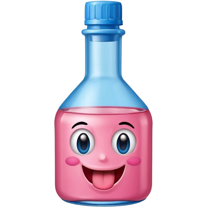 Smiling bottle of oil pink with silly face tongue out blue top emoji