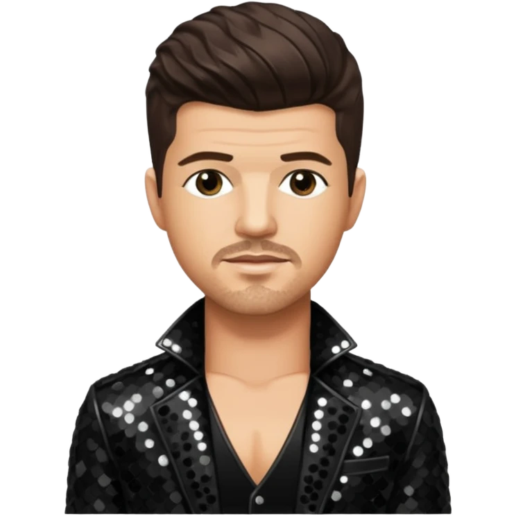 Robin Thicke with dark brown hair, black sequin outfit, light skin emoji