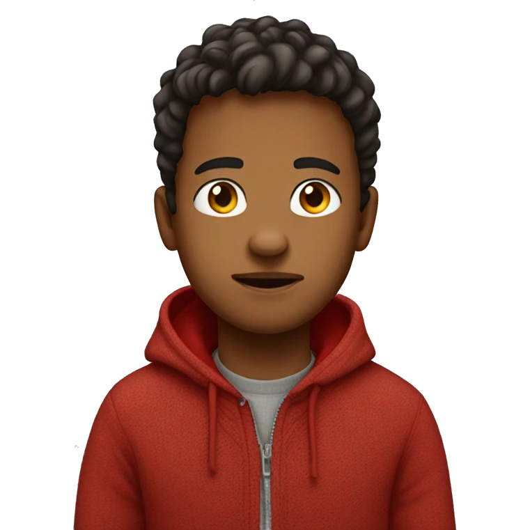 A boy with greasy hair in a red sweater on hoodie emoji