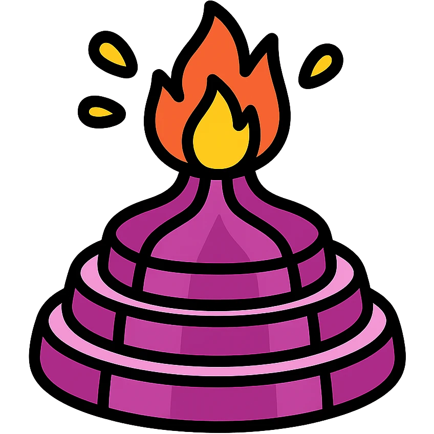 sliced onion stacked to look like a volcano with fire erupting from the top emoji