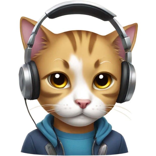 cat gamer with headphones is crying emoji