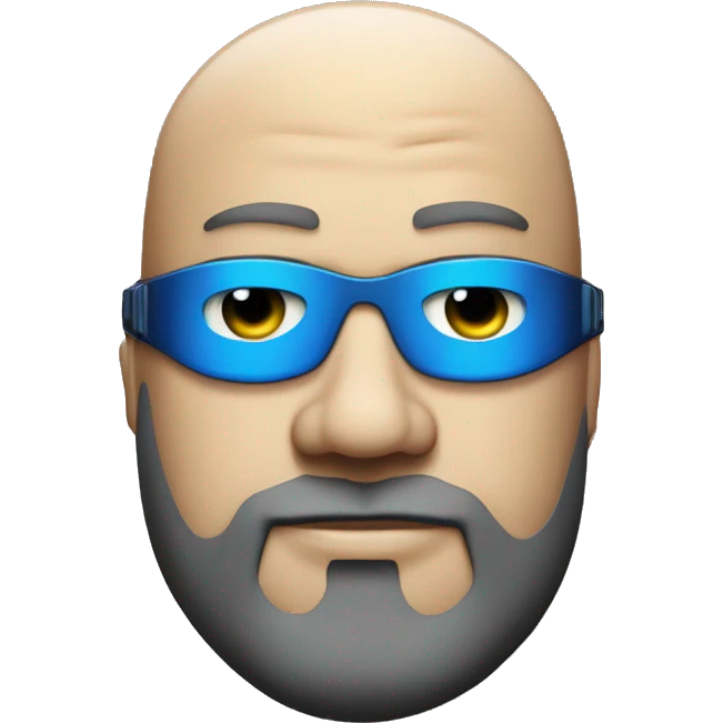 Bearded Fat bald cyborg head with tan skin, blue goggles and circuits emoji