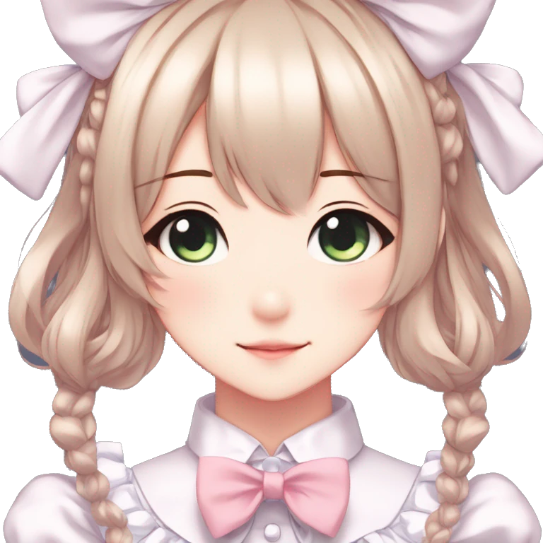 Gorgeous anime style catgirl with blushing face with maid outfit bow tie idol model kawaiicore pearly petite simplistic aesthetic trending style emoji