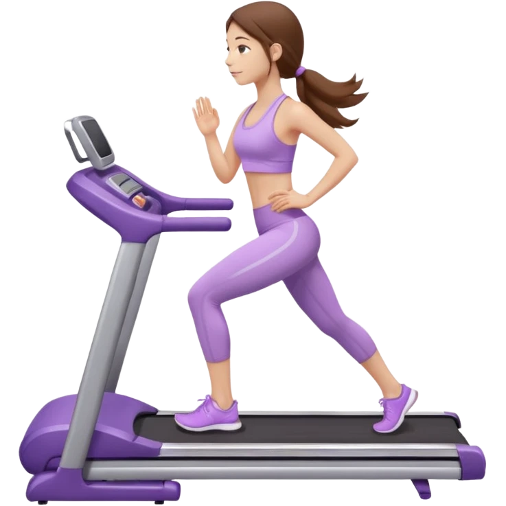 girl with long brown hair on treadmill wearing light purple yoga set emoji