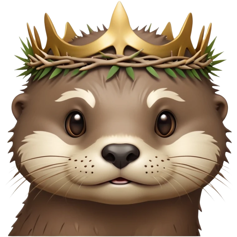 really cute confused otter face in three-quarter profile with simple thorny stem wrapped horizontally around its forehead like Jesus Christ's Crown of thorns, no crown shape on top, just thin spiky branches circling the forehead emoji