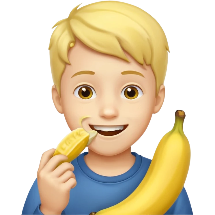 мальчик ест банан и ему нравится emoji